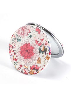 Dynippy Dynippy Compact Mirror Round Pu Leather Makeup Mirror for Purses Small Pocket Mirror Portable Hand Mirror Double-Sided with 2 x 1x Magnification for Woman Mother Kids Great Gift - Floral Flower  - Image 1