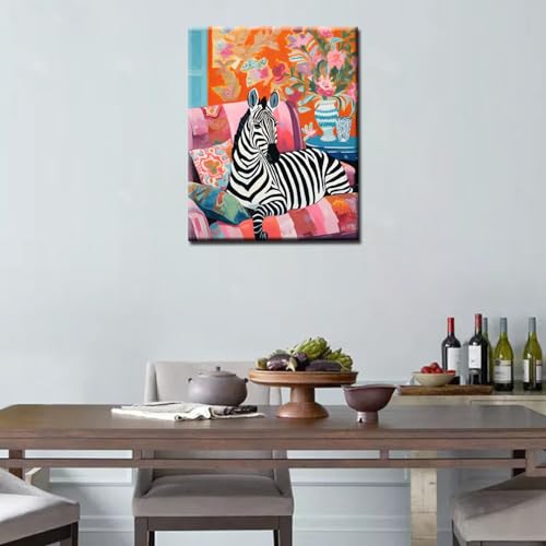 Tucocoo Zebra Sitting on Sofa Paint by Number Colorful Vintage Style DIY Painting on Canvas with Brushes Acrylic Paints Paint by Numbers for Adults and Kids Beginner DIY Kit 16x20 Inch（Without Frame） - Image 3