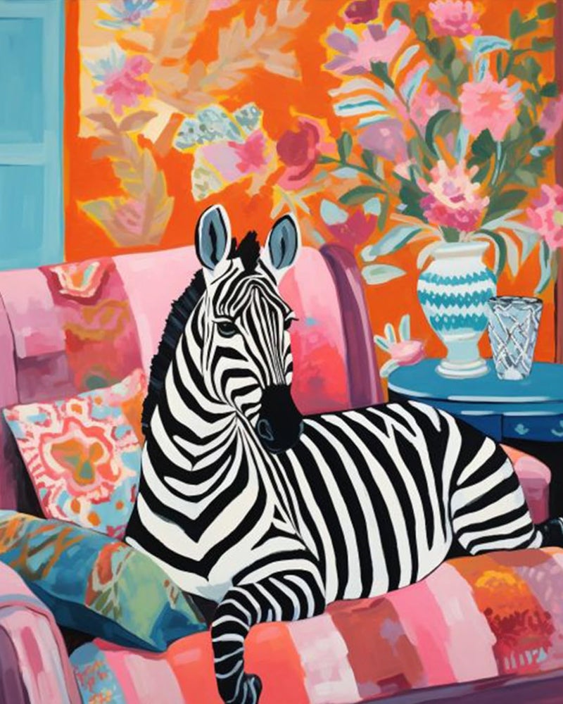 Tucocoo Zebra Sitting on Sofa Paint by Number Colorful Vintage Style DIY Painting on Canvas with Brushes Acrylic Paints Paint by Numbers for Adults and Kids Beginner DIY Kit 16x20 Inch（Without Frame） - Image 1