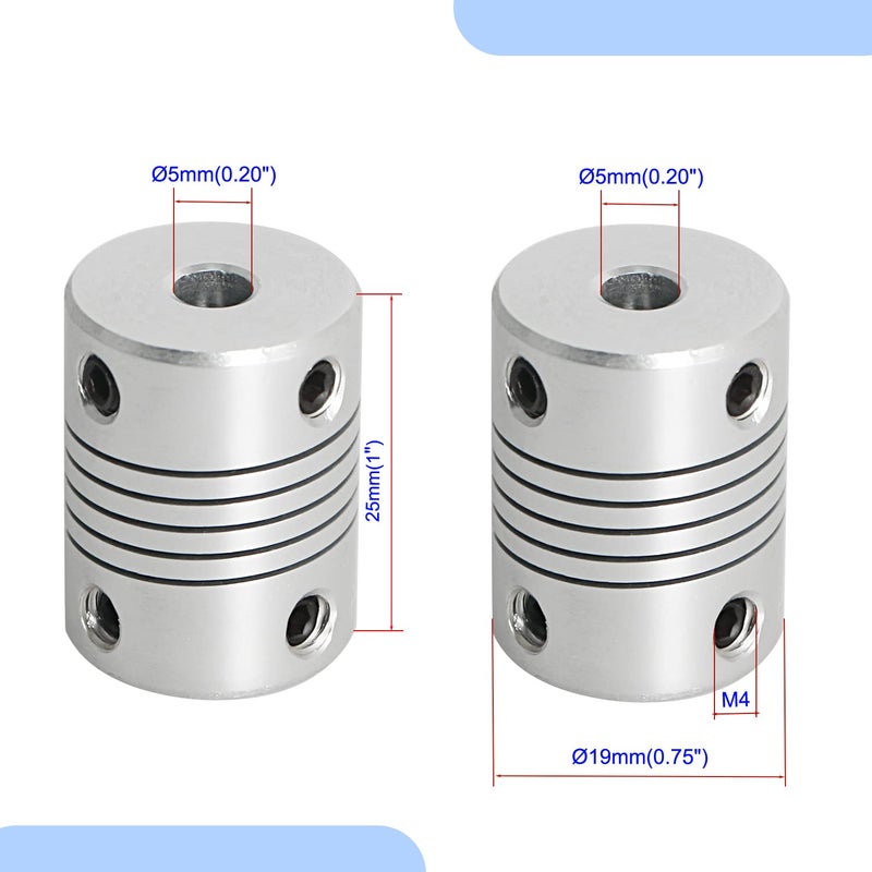 Aopin Flexible Beam Couplings 5mm to 5mm Flexible Coupler Shaft for 3D Printer, Length 25mm / 1" Motor Coupler Connector, Great Apply for Model Shaft, CNC Machine, Motor Guide, DIY Encoder 2 Pcs - Image 2