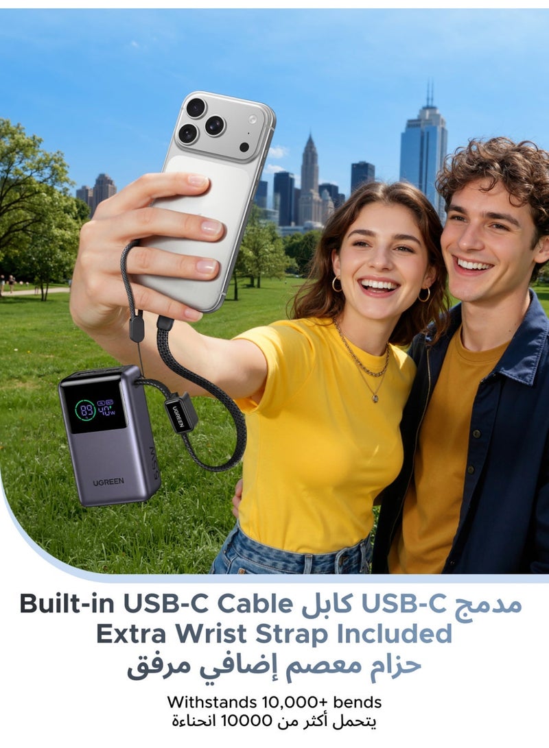 Ugreen 10000mAh 55W Pocket Size Power Bank Fast Charging with Built-in Cable, Compact Portable Charger Battery Pack with Smart Digital Display, 35W Fast Input, Powerbank for Samsung, iPhone, Xiaomi Devices and Travel Use-Black 55W Mini Braided C cable-Black - Image 5