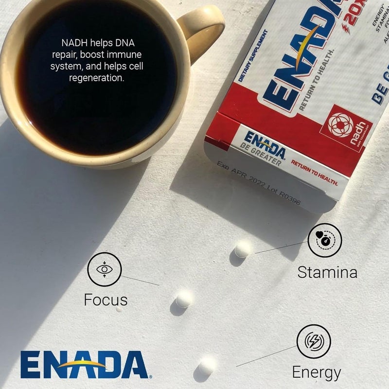 ENADA 20 x NADH Supplement  Boost Energy Mental Focus Stamina  Support Fatigue Cell Regenerator  20mg NADH 30 Lozenges 1 per serving  Natural Energy Supplements for Women and Men - Image 3