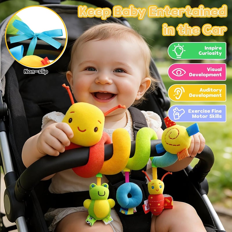 FPVERA Baby Crib Hanging Rattles Toys - Infant Baby Worm Crib Bed Around Rattle Bell Cartoon Insect Spiral Hanging Toy with Ringing Bell for Infants Bed Stroller Car Seat Bar for Babies Boys and Girls - Image 2