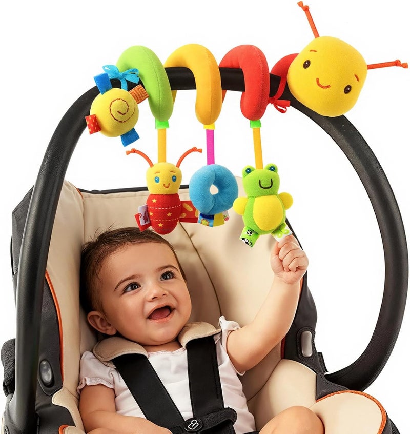 FPVERA Baby Crib Hanging Rattles Toys - Infant Baby Worm Crib Bed Around Rattle Bell Cartoon Insect Spiral Hanging Toy with Ringing Bell for Infants Bed Stroller Car Seat Bar for Babies Boys and Girls - Image 1
