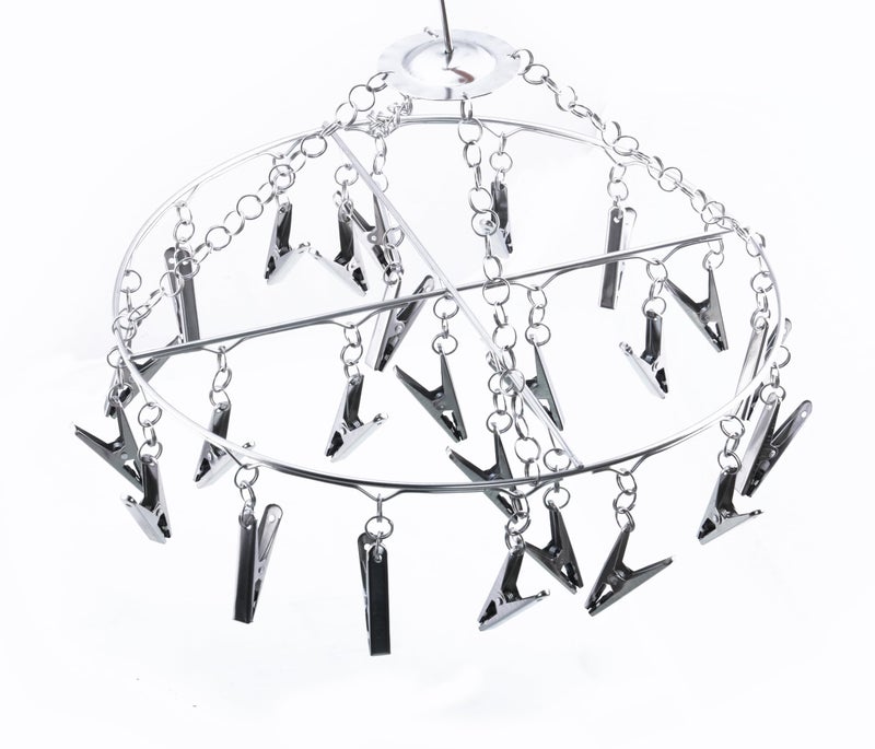 WEWEL® Heavy Quality Rust Free Stainless Steel Clothes Drying Hanger with 24 Pegs for Diapers,Hosiery,Socks,Undergarments,and Infant Clothes(Round Hanger with 24 Oreo Clip) (Oreo Spin, 24 Clips) - Image 1