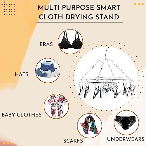 WEWEL® Heavy Quality Rust Free Stainless Steel Clothes Drying Hanger with 24 Pegs for Diapers,Hosiery,Socks,Undergarments,and Infant Clothes(Round Hanger with 24 Oreo Clip) (Oreo Spin, 24 Clips) - Image 4