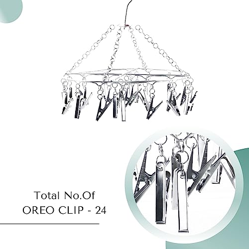 WEWEL® Heavy Quality Rust Free Stainless Steel Clothes Drying Hanger with 24 Pegs for Diapers,Hosiery,Socks,Undergarments,and Infant Clothes(Round Hanger with 24 Oreo Clip) (Oreo Spin, 24 Clips) - Image 2