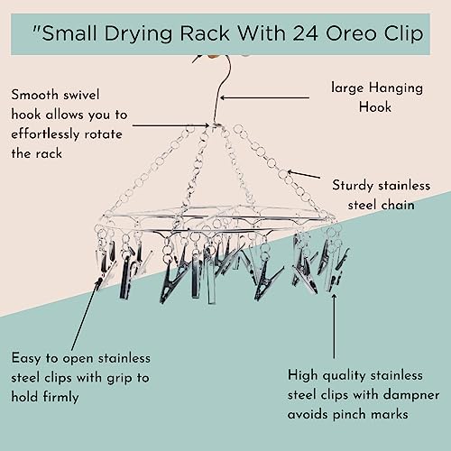 WEWEL® Heavy Quality Rust Free Stainless Steel Clothes Drying Hanger with 24 Pegs for Diapers,Hosiery,Socks,Undergarments,and Infant Clothes(Round Hanger with 24 Oreo Clip) (Oreo Spin, 24 Clips) - Image 3