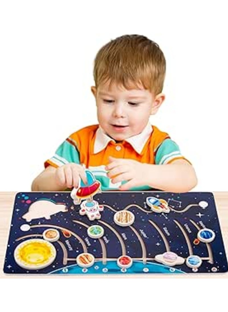 HASSM - Wooden Solar System Puzzle, Montessori Educational Toys for Preschool, Planet and Space Puzzle, Moving Solar System Puzzle for Kids Boys Girls - Image 1