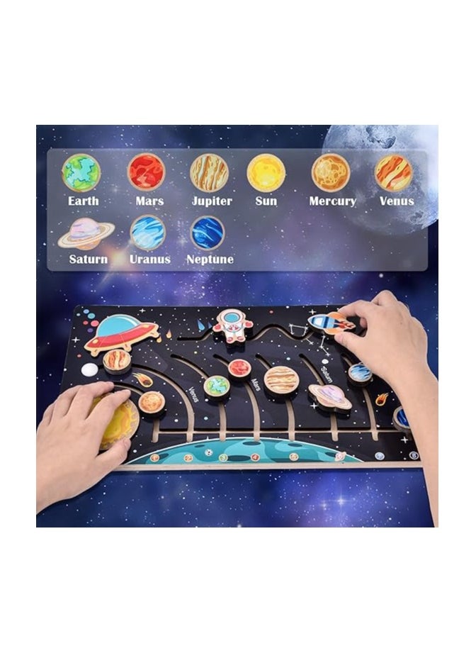HASSM - Wooden Solar System Puzzle, Montessori Educational Toys for Preschool, Planet and Space Puzzle, Moving Solar System Puzzle for Kids Boys Girls - Image 1