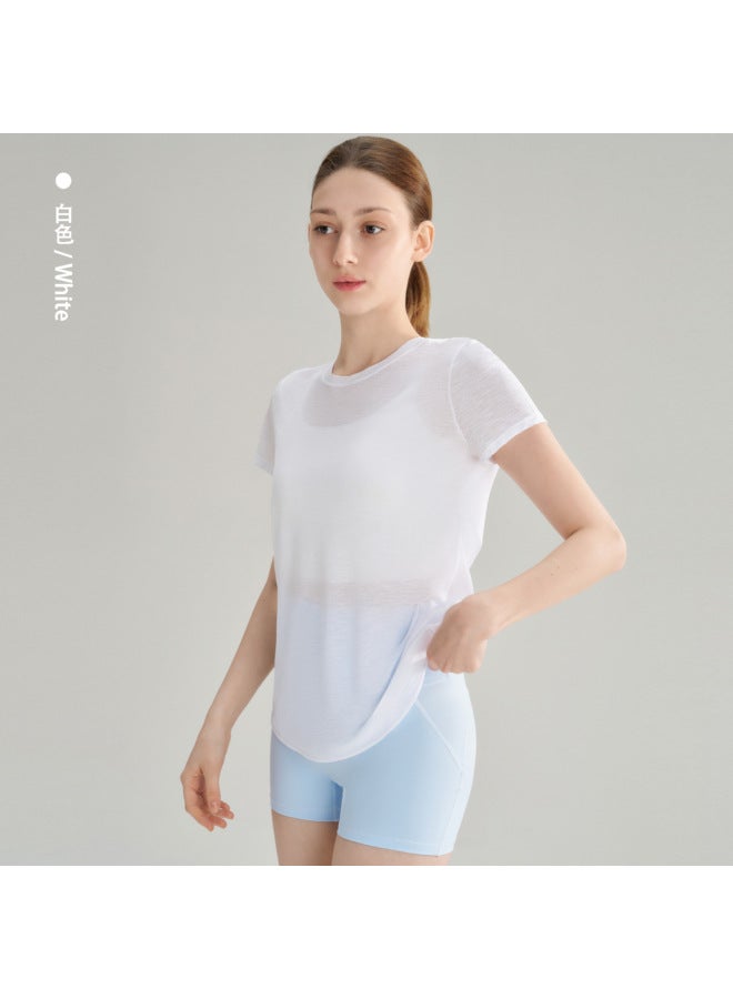 Bamboo Yarn Fitness Short-sleeved Women's Summer Hollow-out Backless Sports T-shirt Breathable Quick-dry Yoga Top Yoga Cover-up