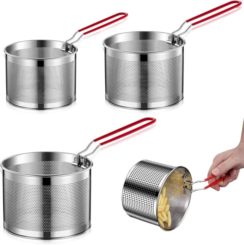 KASTWAVE 3PCS 304 Stainless Steel Pasta Strainer Set – 14/16/18cm Removable Handle Noodle Strainer Baskets | Micro-Perforated Colanders for Pasta/Vegetables/Chips/Frying Draining - Image 1