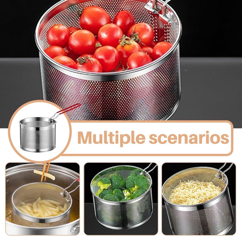 KASTWAVE 3PCS 304 Stainless Steel Pasta Strainer Set – 14/16/18cm Removable Handle Noodle Strainer Baskets | Micro-Perforated Colanders for Pasta/Vegetables/Chips/Frying Draining - Image 3