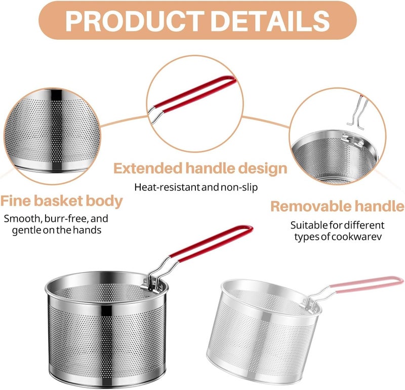 KASTWAVE 3PCS 304 Stainless Steel Pasta Strainer Set – 14/16/18cm Removable Handle Noodle Strainer Baskets | Micro-Perforated Colanders for Pasta/Vegetables/Chips/Frying Draining - Image 5