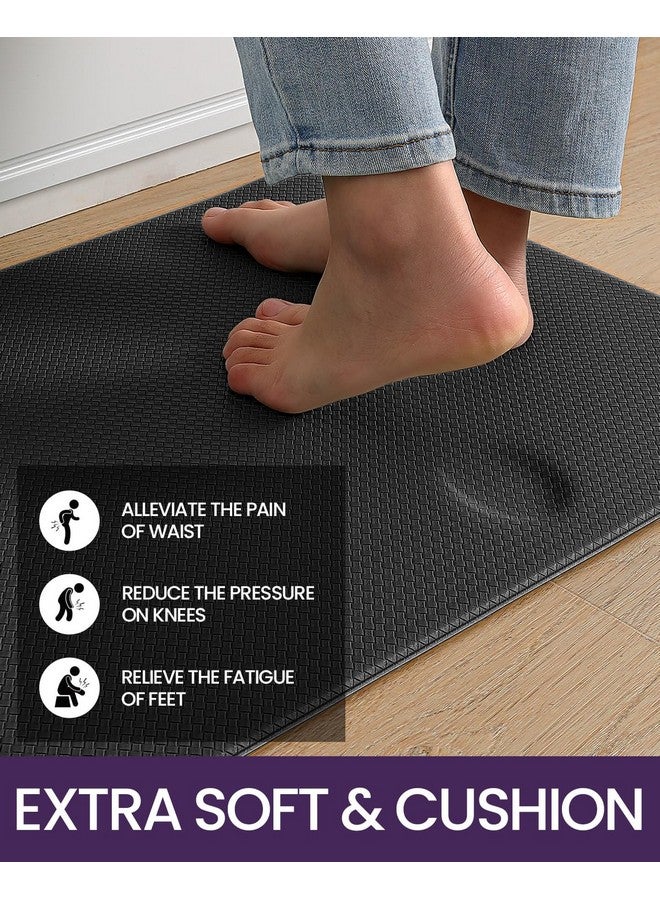 DEXI Kitchen Floor Mats Cushioned Anti Fatigue,17x29+17x59, Standing Runner Rug Waterproof, Comfort Memory Foam Padded for Front Sink Laundry Set of 2, Black - Image 3