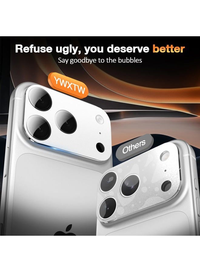 YWXTW [0 Bubbles for iPhone 17 Pro Camera Lens Protector, Full Coverage Tempered Glass Lens Screen Protector for iPhone 17 Pro Accessories, Case Friendly, HD Clear, 3 Pack (Silver) - Image 2