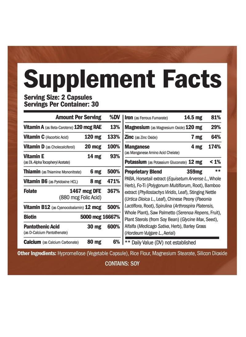 Vimerson Health - Biotin Hair, Skin And Nails Vitamin Supplement For Women And Men, 16 Vitamins Formula Including Vitamin C To Support Collagen - 60 Capsules - Image 1