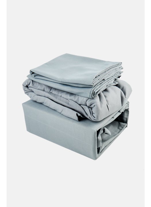 4 Pieces Plain Flat Sheeet With Pillow Case Set, Dark Grey
