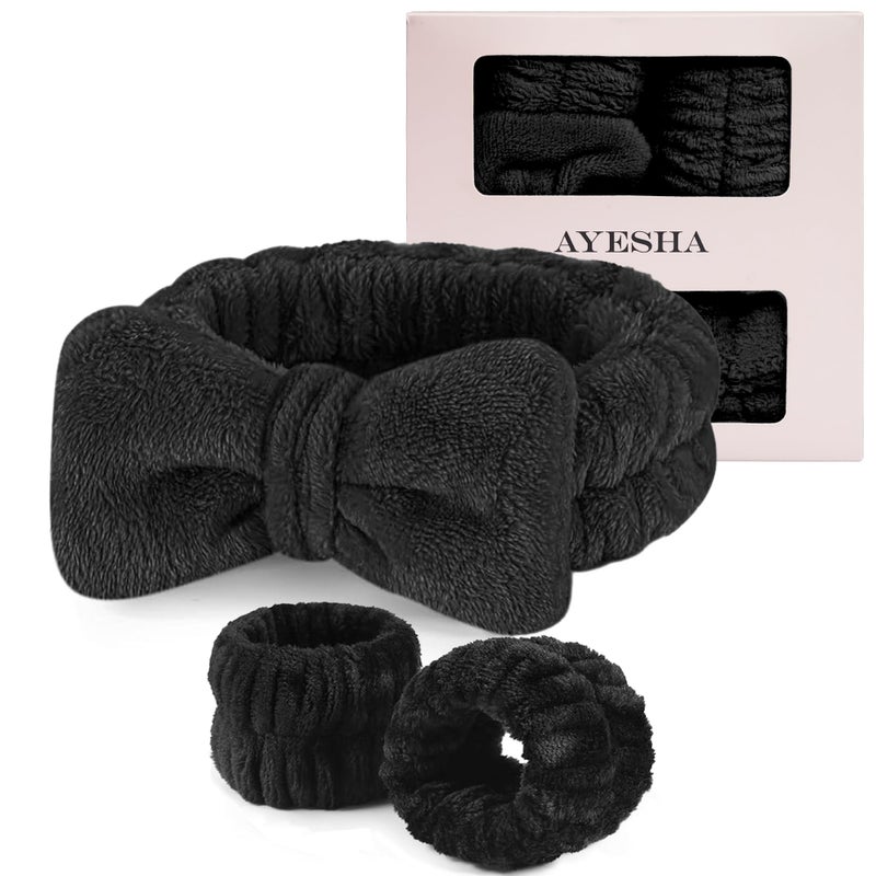 Ayesha Ayesha Spa Headband and Wristband Set for Skincare Washing FaceMakeup Headband Wrist Cuffs for Preppy Skincare Women GirlBlack set