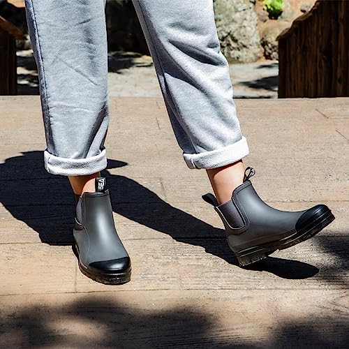 HISEA Women's Short Rain Boots Fashion Waterproof Chelsea Boots Ankle Garden Shoes for Ladies Non Slip Outdoor Work Booties Lightweight Rubber Rainboots with Comfort Insole, Size 9 Grey - Image 5