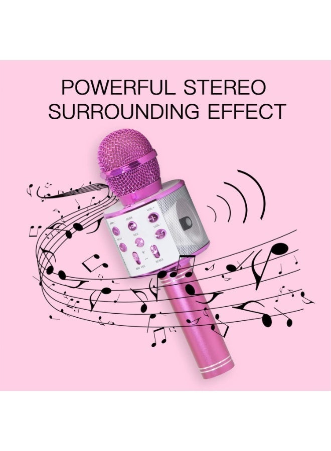 Gifts for Girls Age 4-10, Wireless Bluetooth Karaoke Microphone for Kids Girls Gifts for 5-10 Year Old Girls Toys for 5-10 Year Old Girls Boys Pink KIBM1 - Image 1