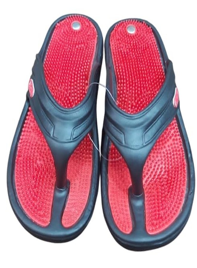 ACS MART Acupressure Massage Slippers Red & Black Magnetic Heel Pain Remover (10 - Image 1