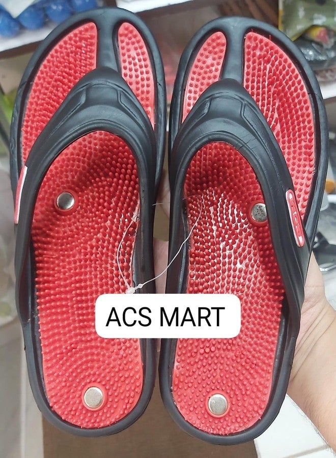 ACS MART Acupressure Massage Slippers Red & Black Magnetic Heel Pain Remover (10 - Image 4