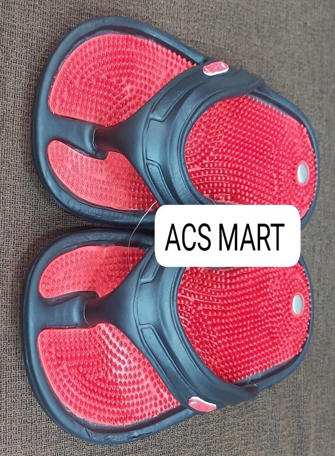 ACS MART Acupressure Massage Slippers Red & Black Magnetic Heel Pain Remover (10 - Image 2