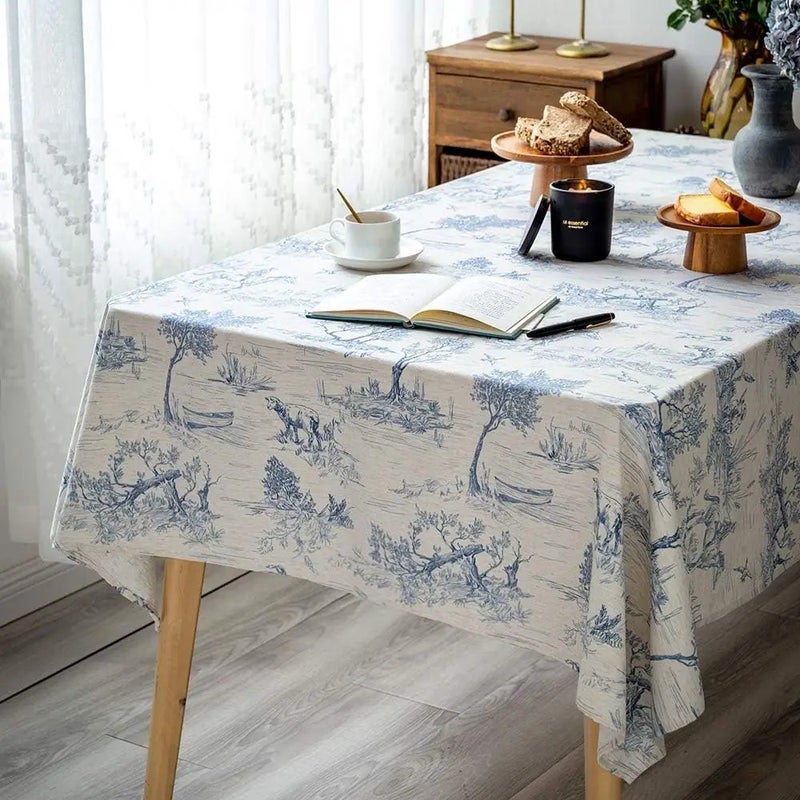 Y&D Linen European Style Tablecloth Set with Floral Pattern – Oatmeal Color Wedding Table Cover Includes Table Runners, 100% Linen - Image 3