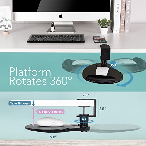 EHO Clamp-On Mouse Platform with Gel Wrist Rest, 360° Rotating Under Desk Mouse Tray with Slide-in Storage, Ergonomic Space-Saving Armrest for Left or Right-Hand Use, TAA-Compliant - Image 2