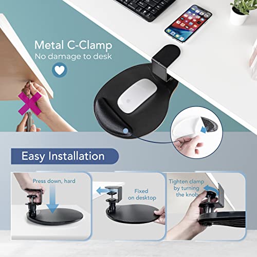 EHO Clamp-On Mouse Platform with Gel Wrist Rest, 360° Rotating Under Desk Mouse Tray with Slide-in Storage, Ergonomic Space-Saving Armrest for Left or Right-Hand Use, TAA-Compliant - Image 4