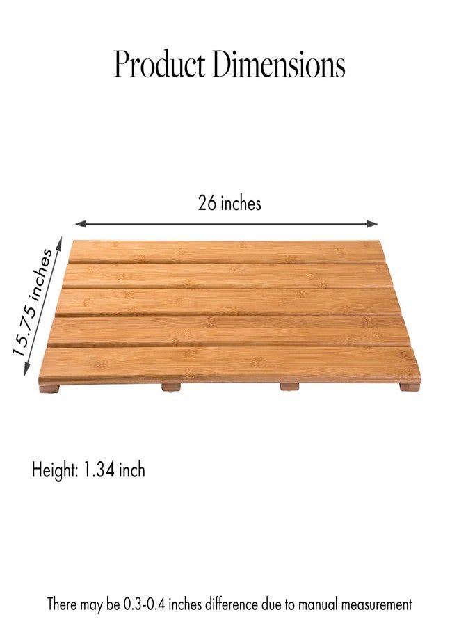 GOBAM Bamboo Bath Mat, Large, 26 x 15.75 x 1.34 inches - Water Resistant, Non-Slip Shower Mat for Spa, Sauna, Kitchen, Pool, Indoor, Outdoor - Bamboo Bathroom Accessories - Natural - Image 2