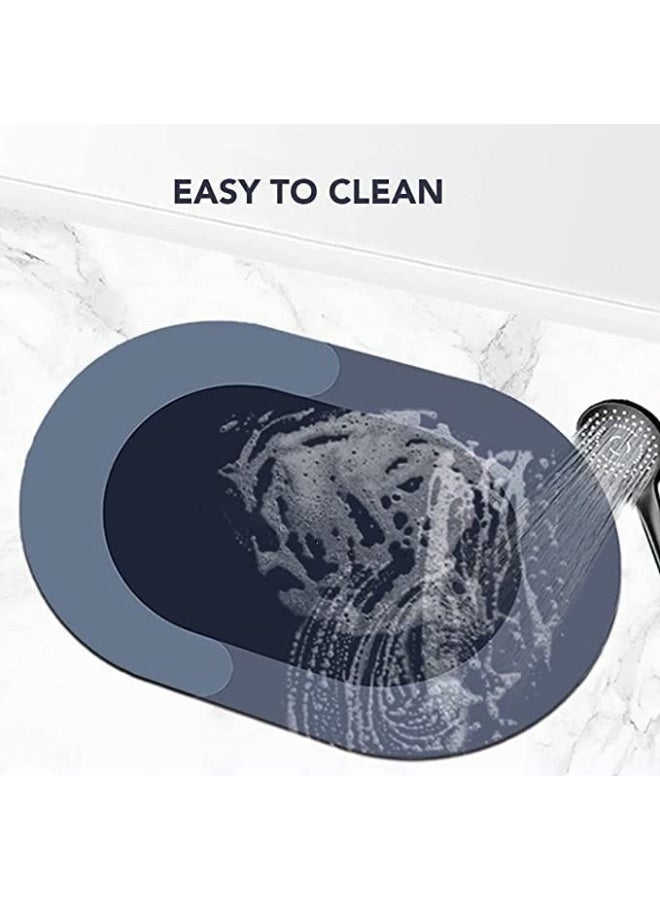 Status Contract Ultra-Absorbent Bathroom Mat: Non-Slip, Quick-Dry Floor Mat For Home And Office Use - Soft Cushioned Carpet, Dirt Barrier (38X 58Cms), Silicon, Blue, Rectangular - Image 1