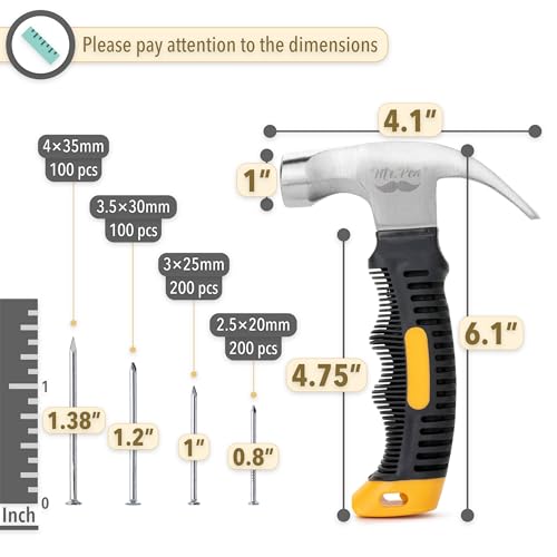 Mr. Pen- 600pcs Nail Assortment Kit & 8oz Hammer for Picture Hanging, Wall Art Decor, Roofing Nails, Wall Nails - Image 3