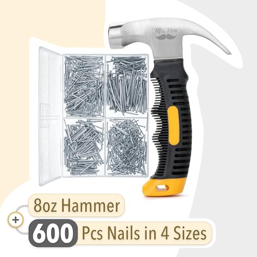 Mr. Pen- 600pcs Nail Assortment Kit & 8oz Hammer for Picture Hanging, Wall Art Decor, Roofing Nails, Wall Nails - Image 2