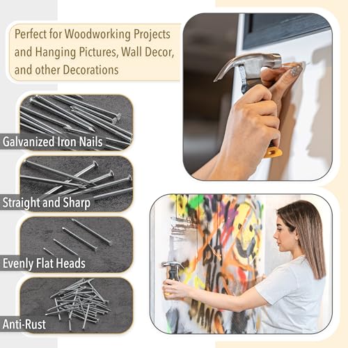 Mr. Pen- 600pcs Nail Assortment Kit & 8oz Hammer for Picture Hanging, Wall Art Decor, Roofing Nails, Wall Nails - Image 5