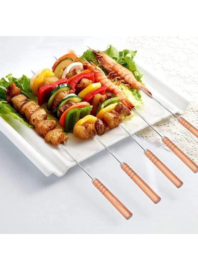 10 قطع من أسياخ الكباب المصنوعة من الفولاذ المقاوم للصدأ للشواء مع مقبض خشبي مانع للانزلاق - Image 4