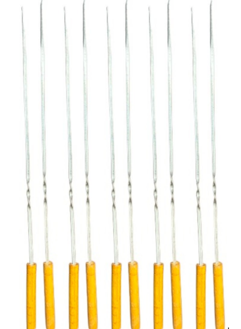 10 قطع من أسياخ الكباب المصنوعة من الفولاذ المقاوم للصدأ للشواء مع مقبض خشبي مانع للانزلاق - Image 1