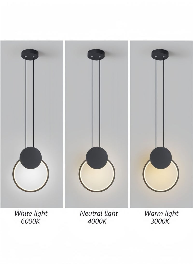 Bukela 12W Modern Dimmable LED Pendant Light Simple Chandelier Ceiling Pendant Lamps for Living Room Bedroom Staircase Kitchen Bedside Bathroom Hallway Round Hanging Light (Black ) - Image 5