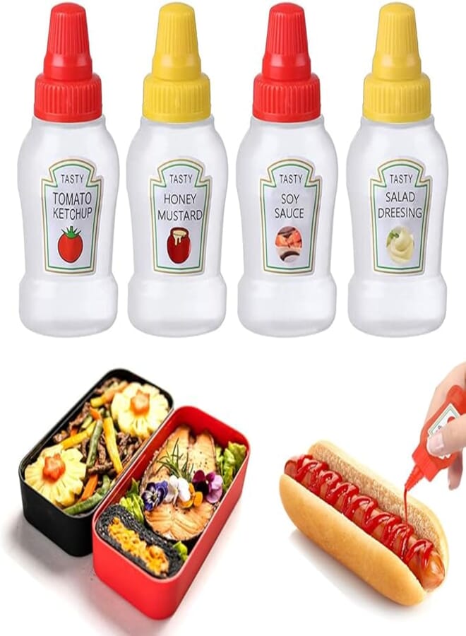 Prostuff.in® 2pcs 25ml Mini Condiment Squeeze Bottles Dispensers With Screw Cap For Ketchup/Honey/Salad/Soy Sauce Portable Storage Containers Jars Office School Multicolor