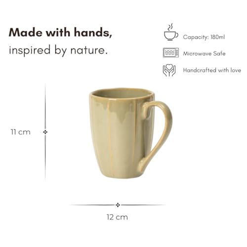 Beyond Homes Handcrafted Ceramic Coffee Mug Set Microwave & Dishwasher Safe Cup Set of 2 for Tea with Handle Glossy Finish, 330ml (2, Ivory & Aqua) - Image 4