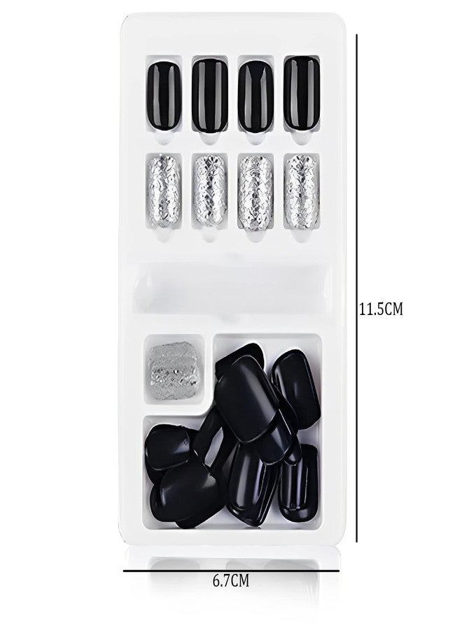 SYGA Press on Gel Nails Medium Length 30 Pcs With Double Sided Jelly Adhesive Nail Glue Nail Filer, Long Lasting Press Nails Glossy False Nail Tips for Women Nail Art DIY with Nail Tips Glue(F635-20) - Image 3