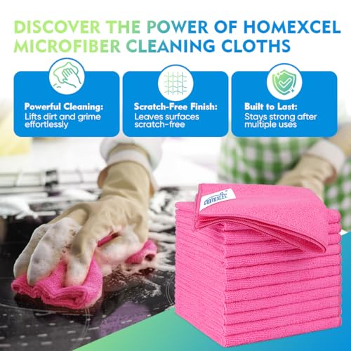 HOMEXCEL Pink Microfiber Cleaning Cloth 12 Pack 125 x 125 inch Microfiber Towels for Cars Ultra Absorbent Car Washing Cloth Lint Free Streak Free Cleaning Rags for Car Kitchen and Window - Image 3