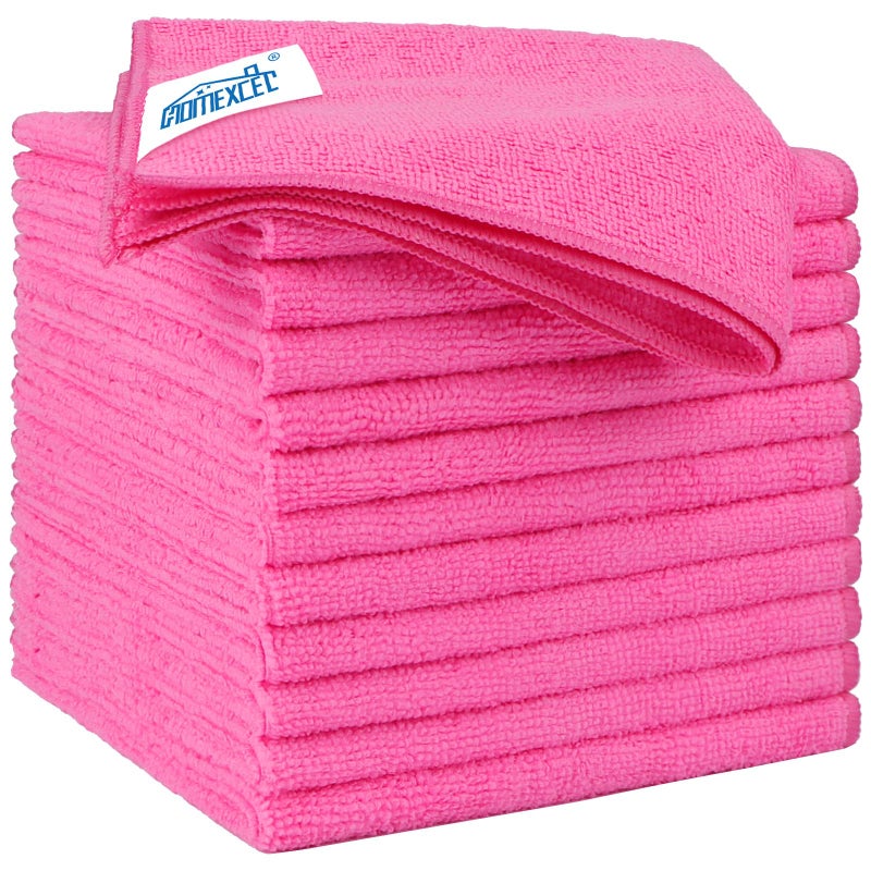 HOMEXCEL Pink Microfiber Cleaning Cloth 12 Pack 125 x 125 inch Microfiber Towels for Cars Ultra Absorbent Car Washing Cloth Lint Free Streak Free Cleaning Rags for Car Kitchen and Window - Image 2