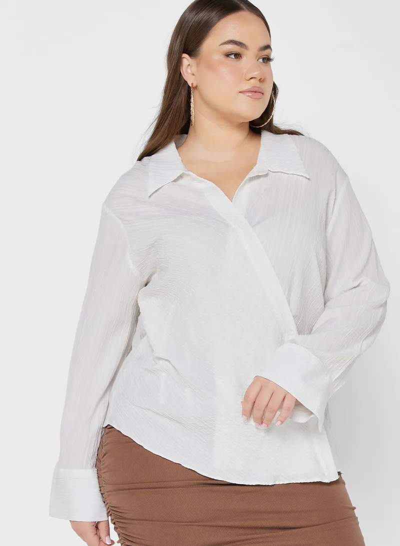 Topshop Curve Textured Wrap Top