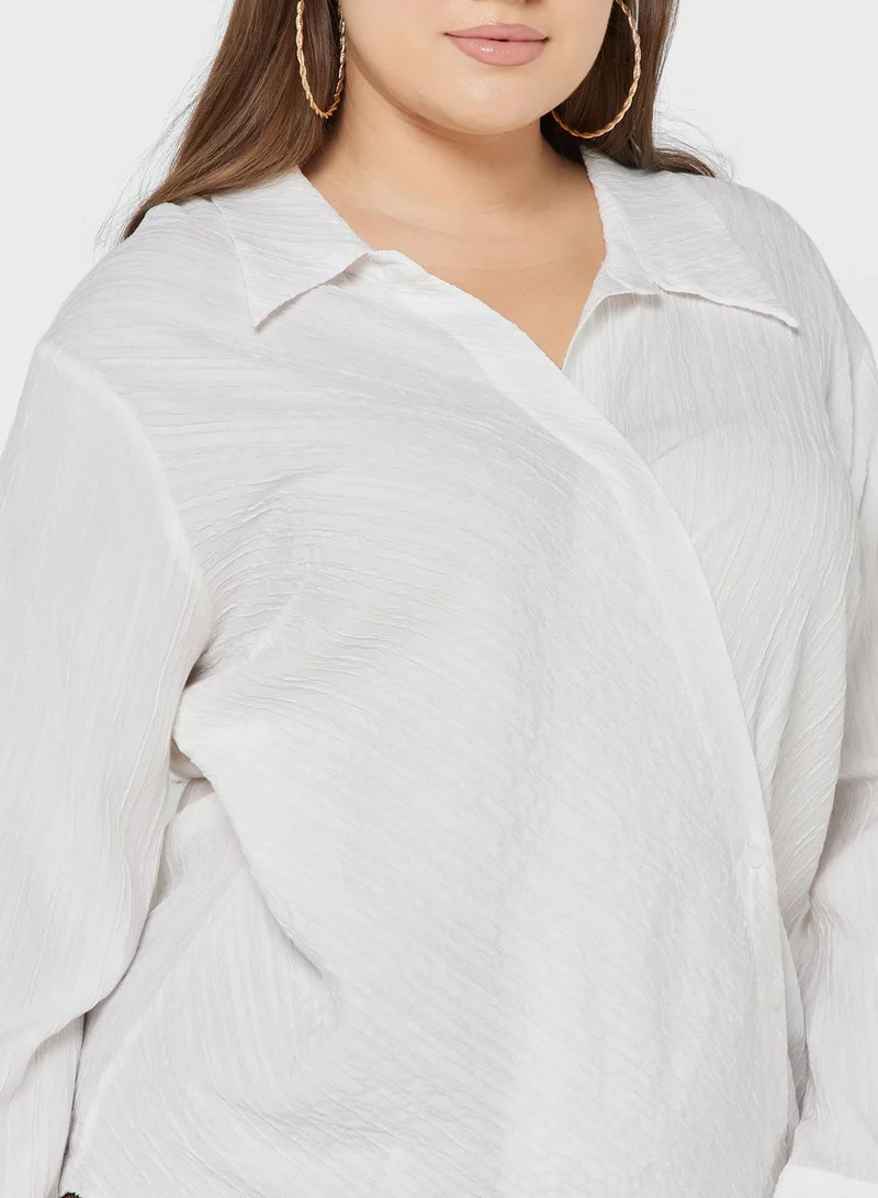 Topshop Curve Textured Wrap Top