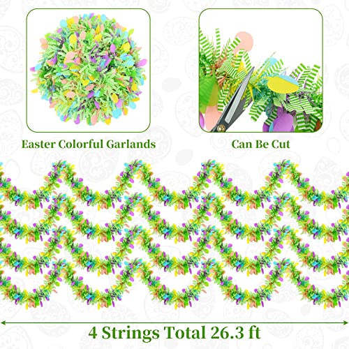 Kreyfer 4 Strings Total 26.3 ft Easter Tinsel Garlands - Each 6.6ft Colorful Fringe Garland with Eggs Hanging Glitter Streamers for Easter Day, Spring Themed Parties, Classroom Decorations - Image 2