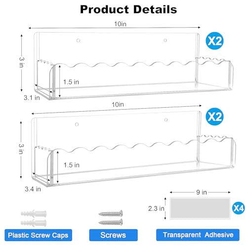 Douildhaiy 10 inch Spice Rack Wall Mounted,4 Pack Spice Organizer Shelf for Stove Cabinet Pantry Door, Adhesive or Screw Hanging Wall Spice Shelf Storage Holder in Kitchen and RV - Clear Color - Image 2