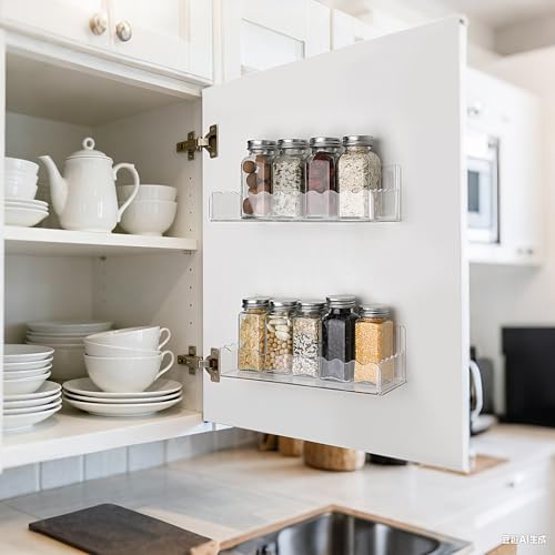 Douildhaiy 10 inch Spice Rack Wall Mounted,4 Pack Spice Organizer Shelf for Stove Cabinet Pantry Door, Adhesive or Screw Hanging Wall Spice Shelf Storage Holder in Kitchen and RV - Clear Color - Image 5