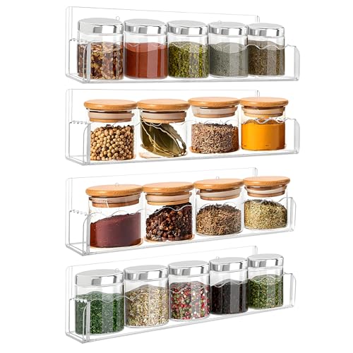 Douildhaiy 10 inch Spice Rack Wall Mounted,4 Pack Spice Organizer Shelf for Stove Cabinet Pantry Door, Adhesive or Screw Hanging Wall Spice Shelf Storage Holder in Kitchen and RV - Clear Color - Image 1